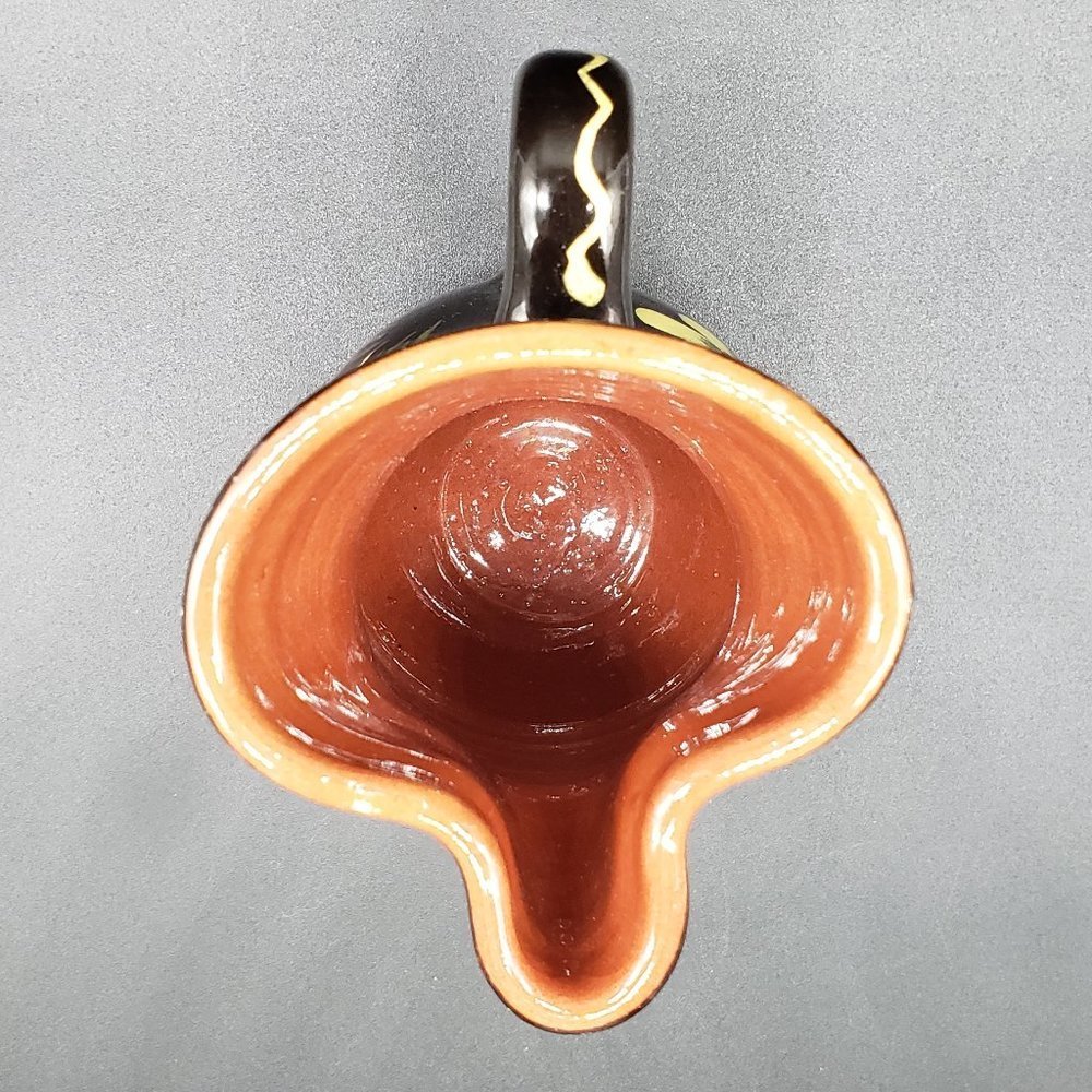 HUNGARIAN Redware Hand Painted Brown Floral Beige Green Glazed Handled Pitcher - Picture 4 of 11
